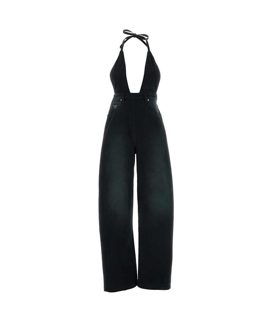 【送料無料】 PRADA Denim jumpsuit Prada Black Denim Jumpsuit | italist