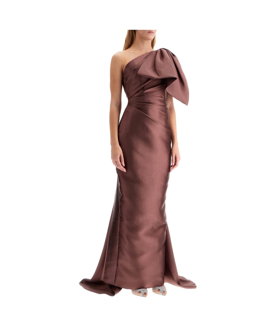 パーティードレス SOLACE LONDON 'priya' one-shoulder OS40011 SOLACE LONDON Priya one-shoulder bow-embellished satin-twill