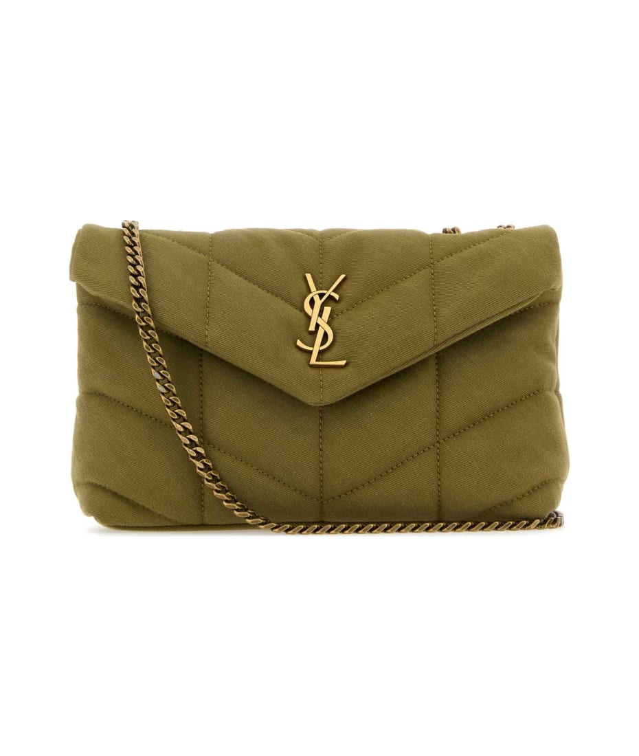 Saint Laurent Olive Green Canvas Puffer Toy Crossbody Bag