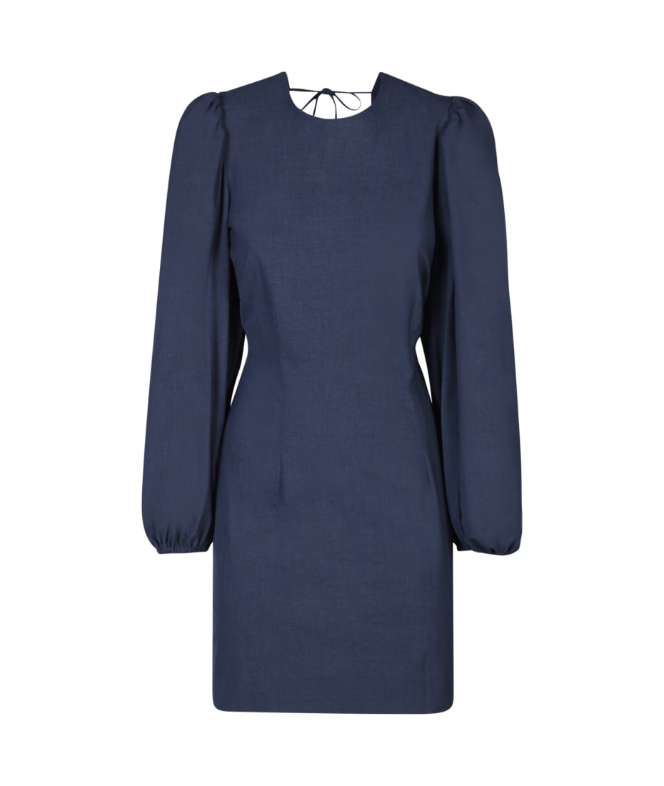 knee length dresses for ladies Rent The Blue Jacquard Open Back Mini Dress By Ganni main image 1