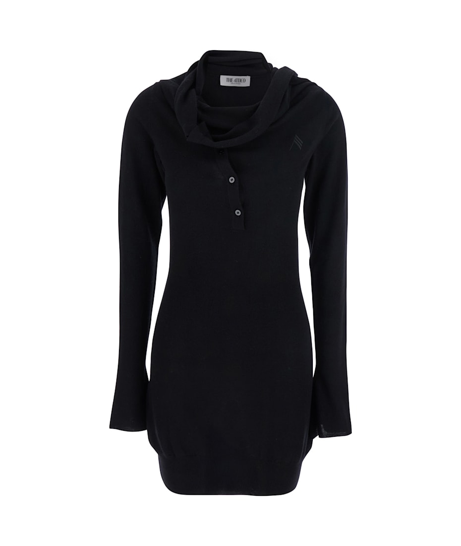 The Attico Black Mini Dress With Cowl Neck And Flared Sleeves In Wool And Cashmere Woman | italist, ALWAYS LIKE A SALE The Attico Black Mini Dress With Cowl Neck And Flared Sleeves In Wool And Cashmere Woman | italist, ALWAYS LIKE A SALE