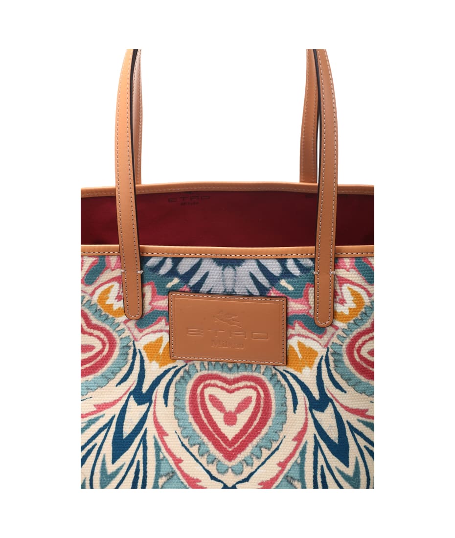 Etro Globetrotter Pattern Raffia Tote Bag