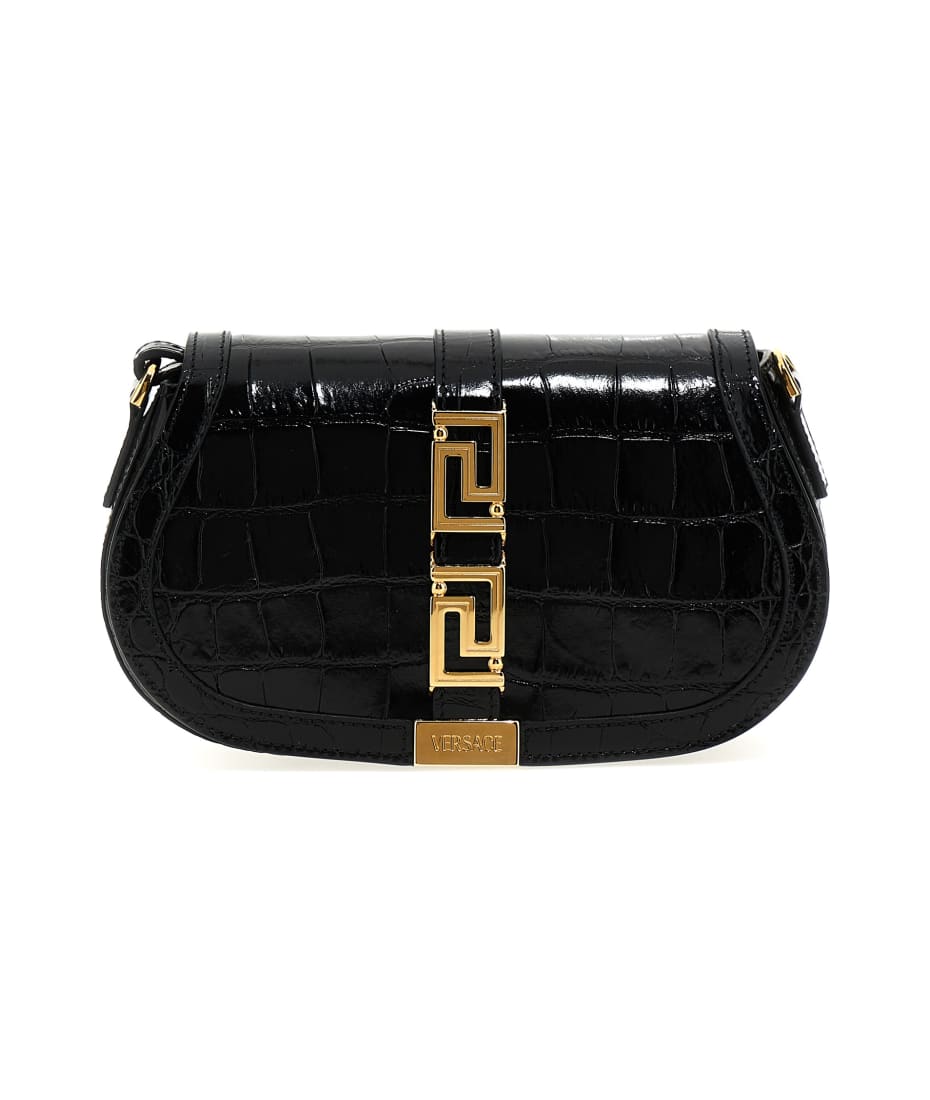 Greca Goddess leather shoulder bag in black - Versace