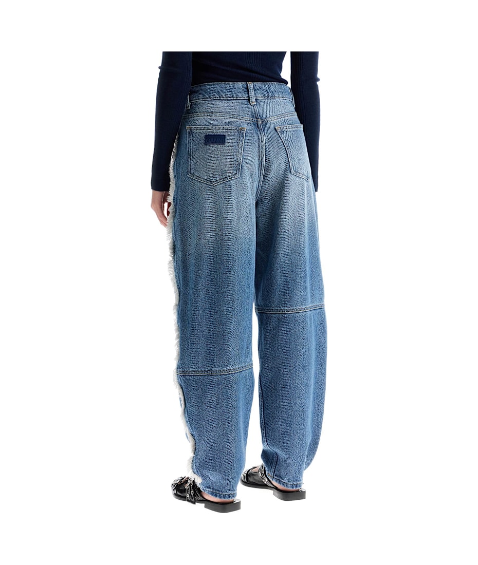 【送料&関税込】Ganni Jeans In Blue Wool And Polyester Ganni Ala Blue Jeans Stretchy Straight Split Hem Womens Size