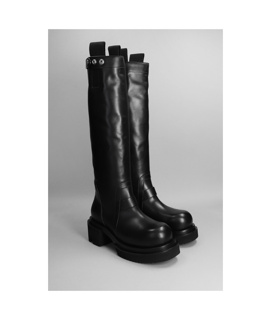 靴 \"rick owens\"pull on knee high bogun boot Pull On leather knee-high boots in black - Rick Owens