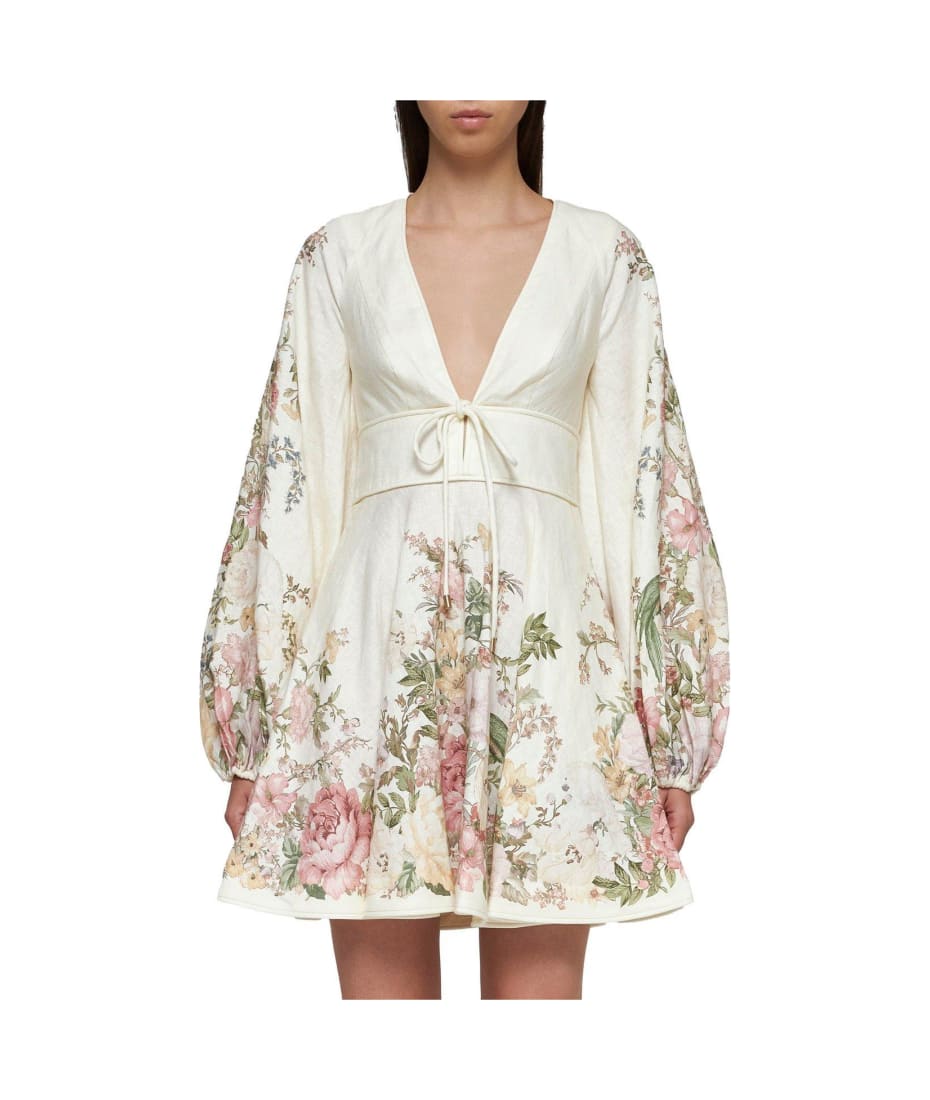knee length dresses for ladies Shop Pre Loved Zimmermann Cream Floral Waverly Plunge Linen Skater Mini  Dress UK 8 US 4 – 100% Authentic – Confidential Couture main image 0