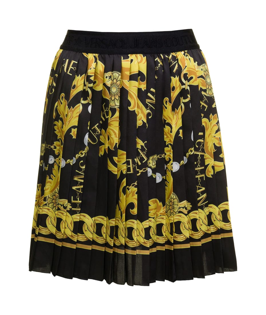 Versace Jeans Couture Black Pleated Mini Skirt With 'chain