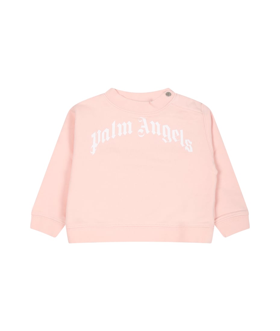 Palm Angels Pink Sweatshirt For Baby Girl With Logo | italist