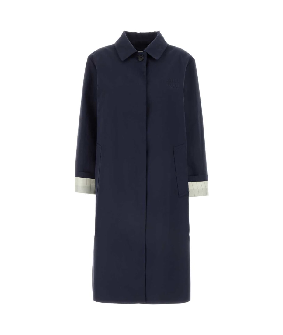 コート MIU MIU Midnight Blue Cotton Trench Coat Miu Miu Navy Blue Cotton Trench Coat | italist