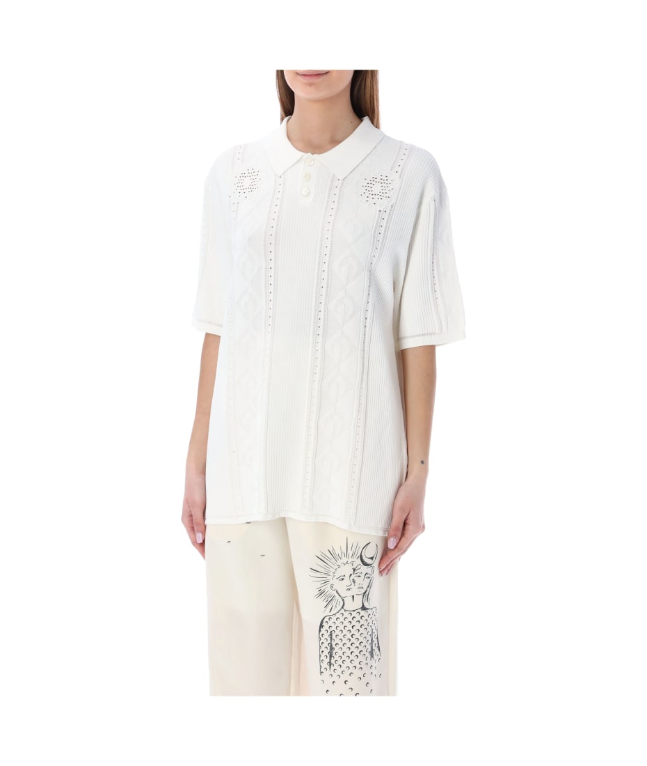 トップス MARINE SERRE KNIT POLO MARINE SERRE Lunar Slim-Fit Knitted Polo Shirt | endource