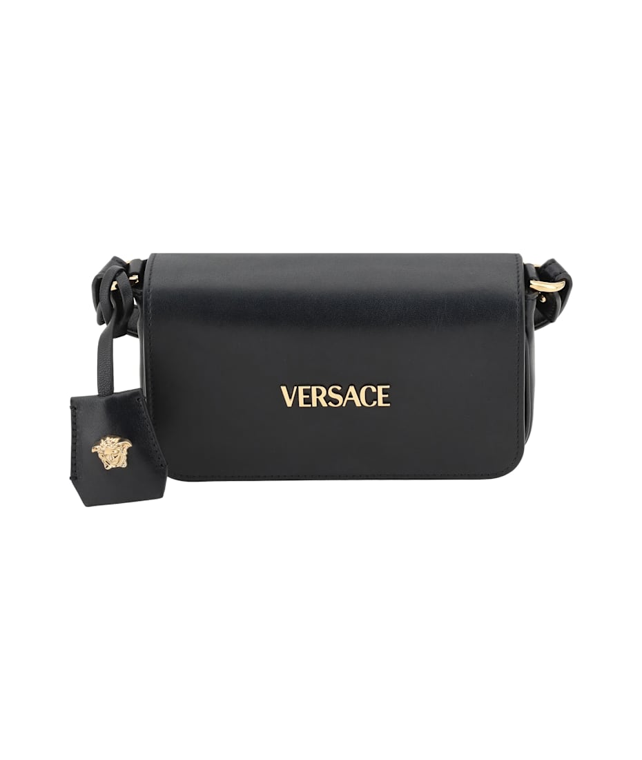Versace★素敵！Black Leather Large Shoulder Bag VERSACE JEANS COUTURE Leather Shoulder Bag Handbags Shoulder