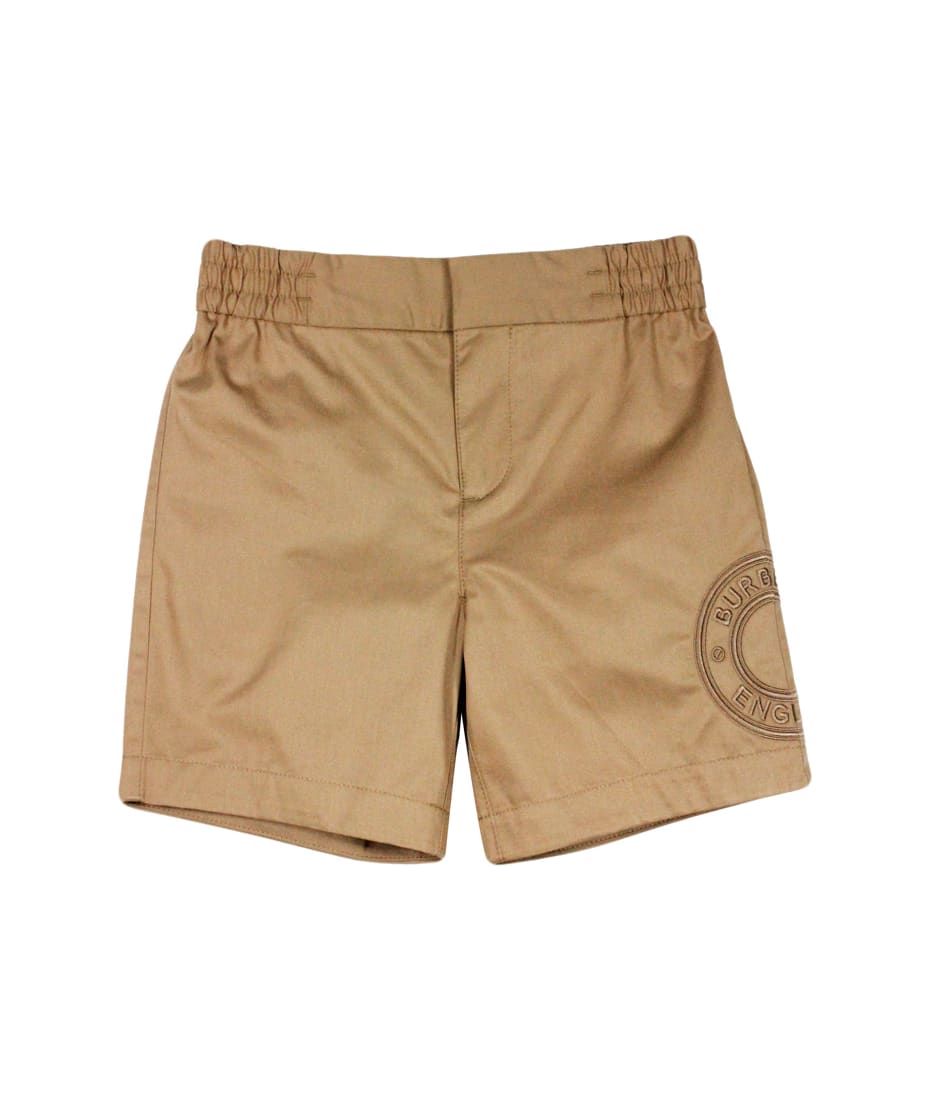 Burberry Bermuda Shorts In Stretch Cotton With Elastic Waistband And Embossed Logo - Beige