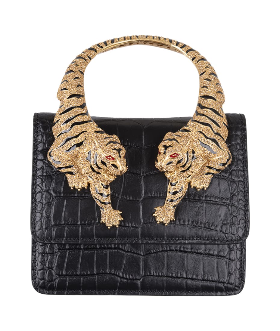 Roberto Cavalli Black Medium Roar Shoulder Bag With Jewelled - Main Image