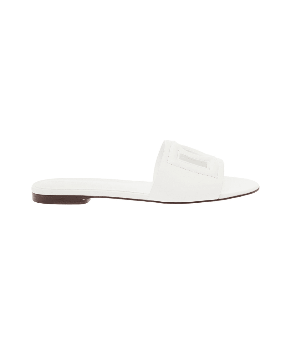Dg White Leather Sandals With Logo Dolce & Gabbana Woman