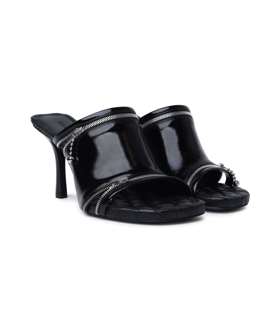 Burberry Black Leather Peep Mules | italist