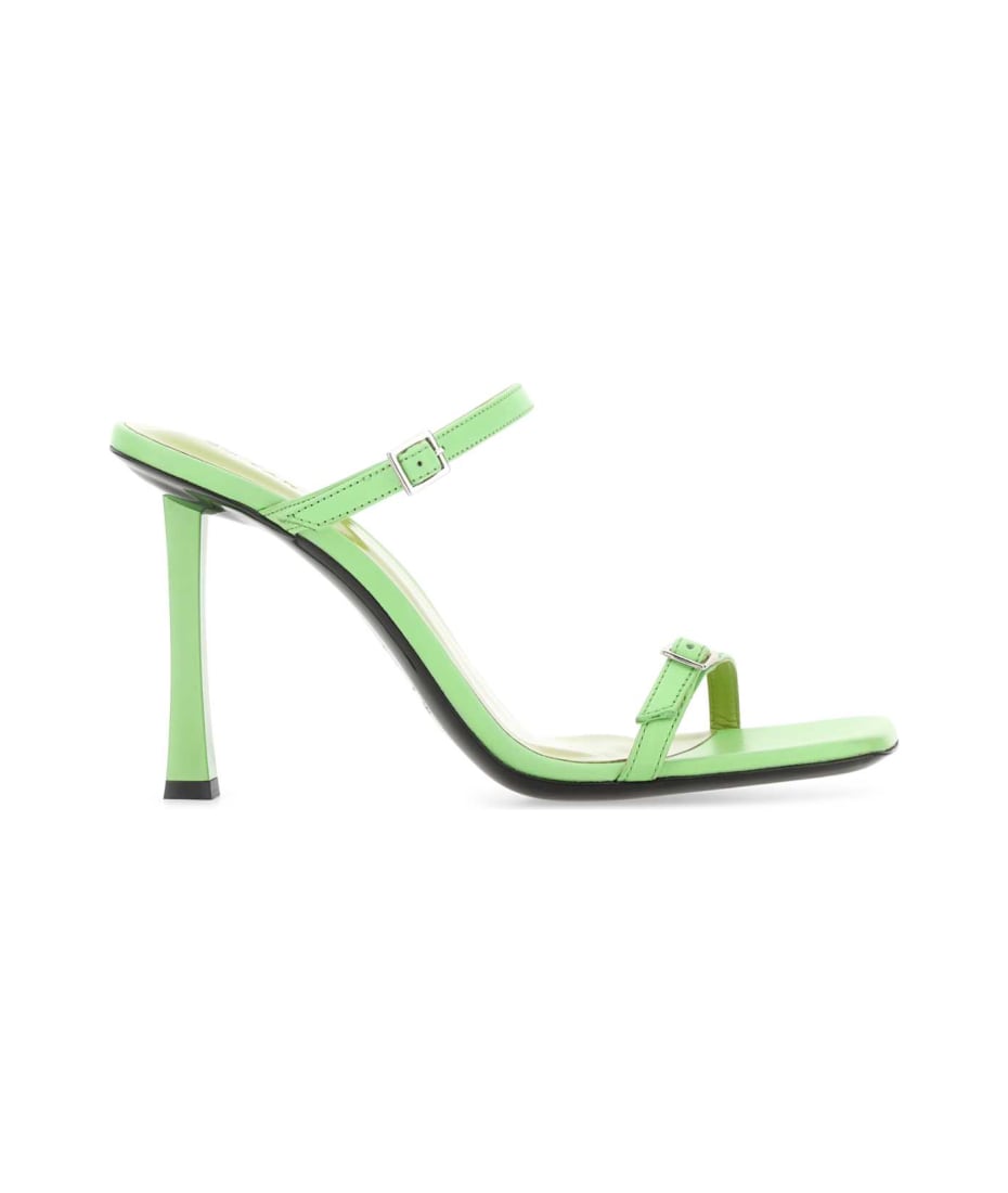 【送料&関税込】BY FAR Light Green Leather Flick Mules BY FAR Light Green Leather Flick Mules | italist