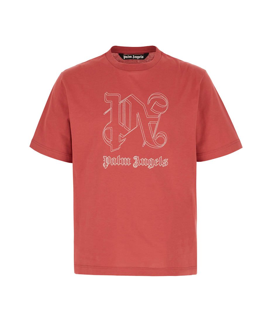 【関税込み】Palm Angels ピンク ロゴ オーバーサイズ Tシャツ BACK CURVED LOGO LOOSE TEE FUCHSIA - SOF in FUCHSIA - SOFT