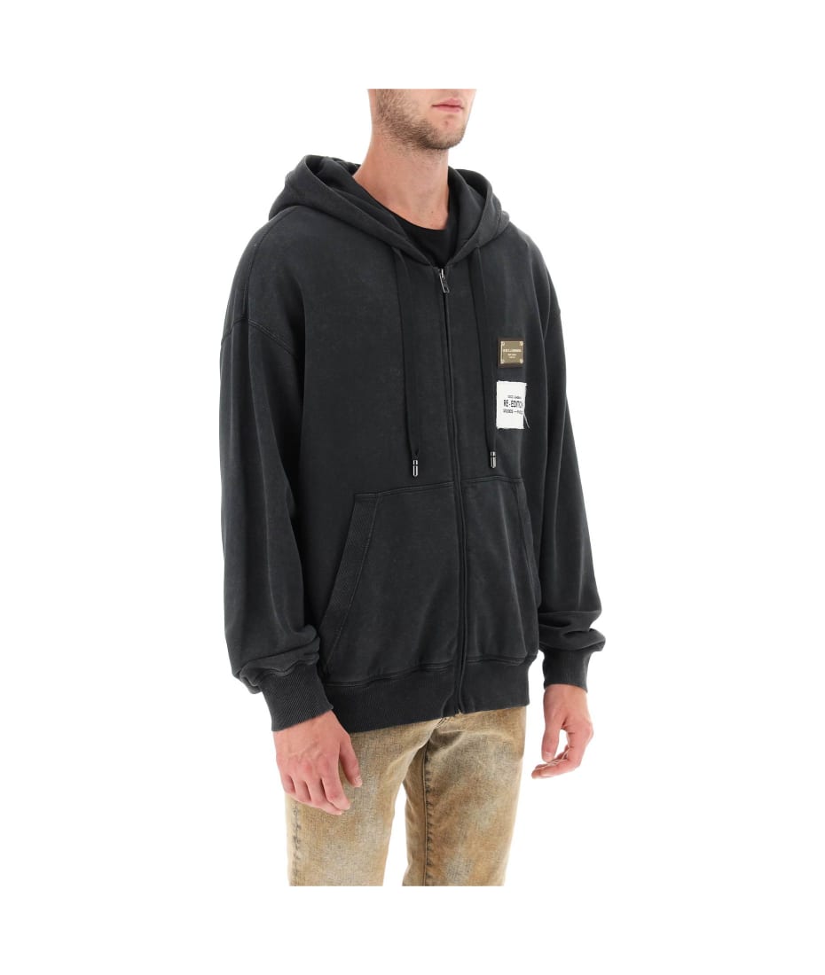 Dolce & Gabbana Washed Jersey Sweatshirt With Hood And Logo
