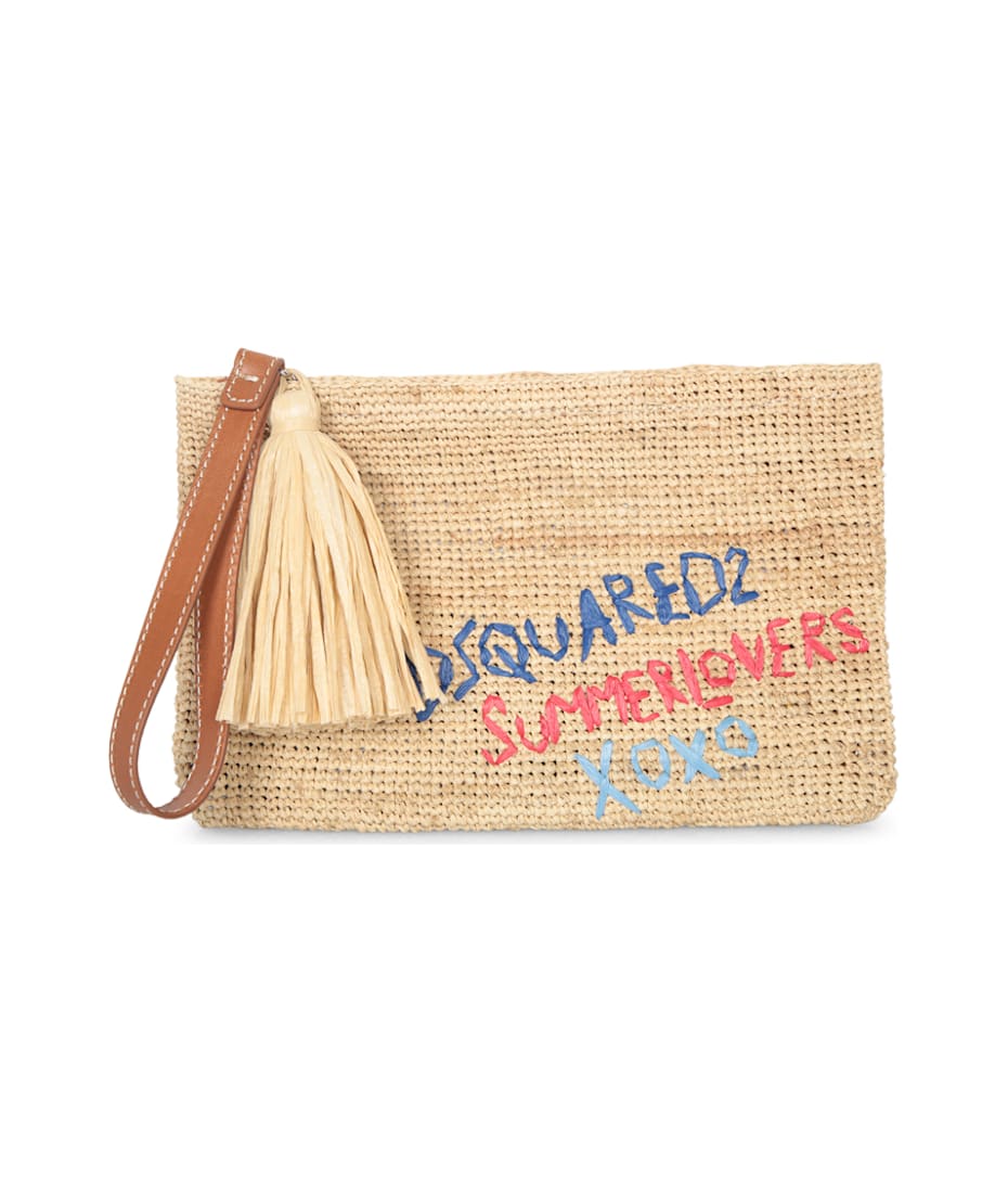 【送料&関税込】Dsquared2 Nude Raphia Logo Pouch Bag Dsquared2 Nude Raphia Logo Pouch Bag | italist