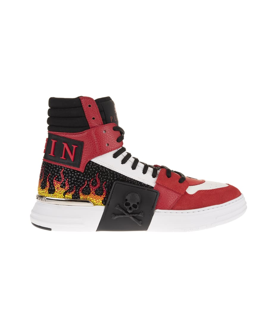 Philipp Plein Man Phantom Kick$ Hi-top Crystal Flame Sneakers In