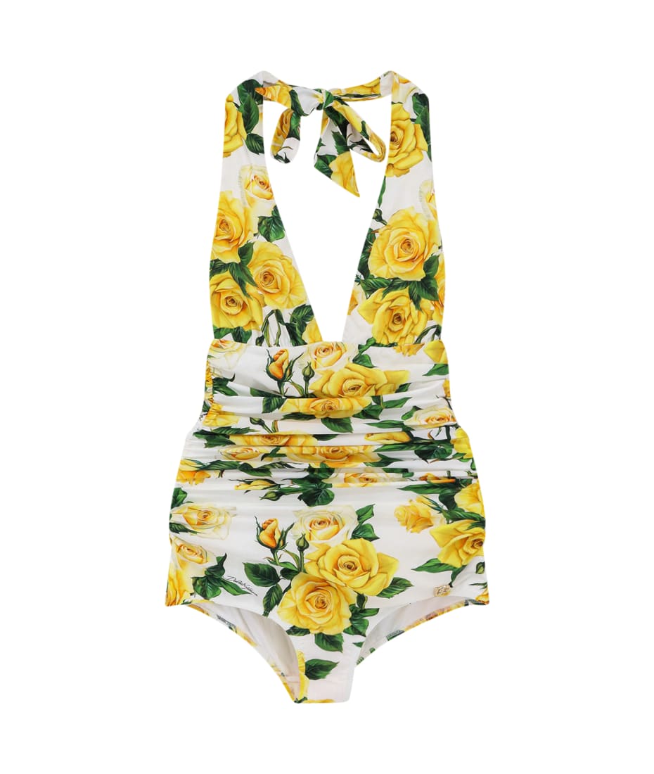 dolce gabbana queen cropped t shirt item One-piece Swimsuits With Flower Print - Yellow