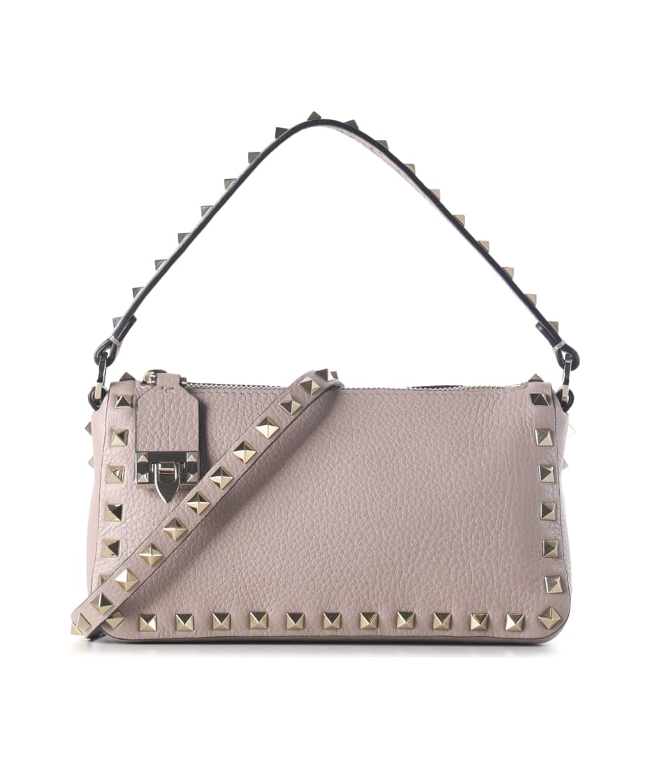 Valentino Garavani Rockstud Small Textured-leather Shoulder Bag - Women - Pink Shoulder Bags