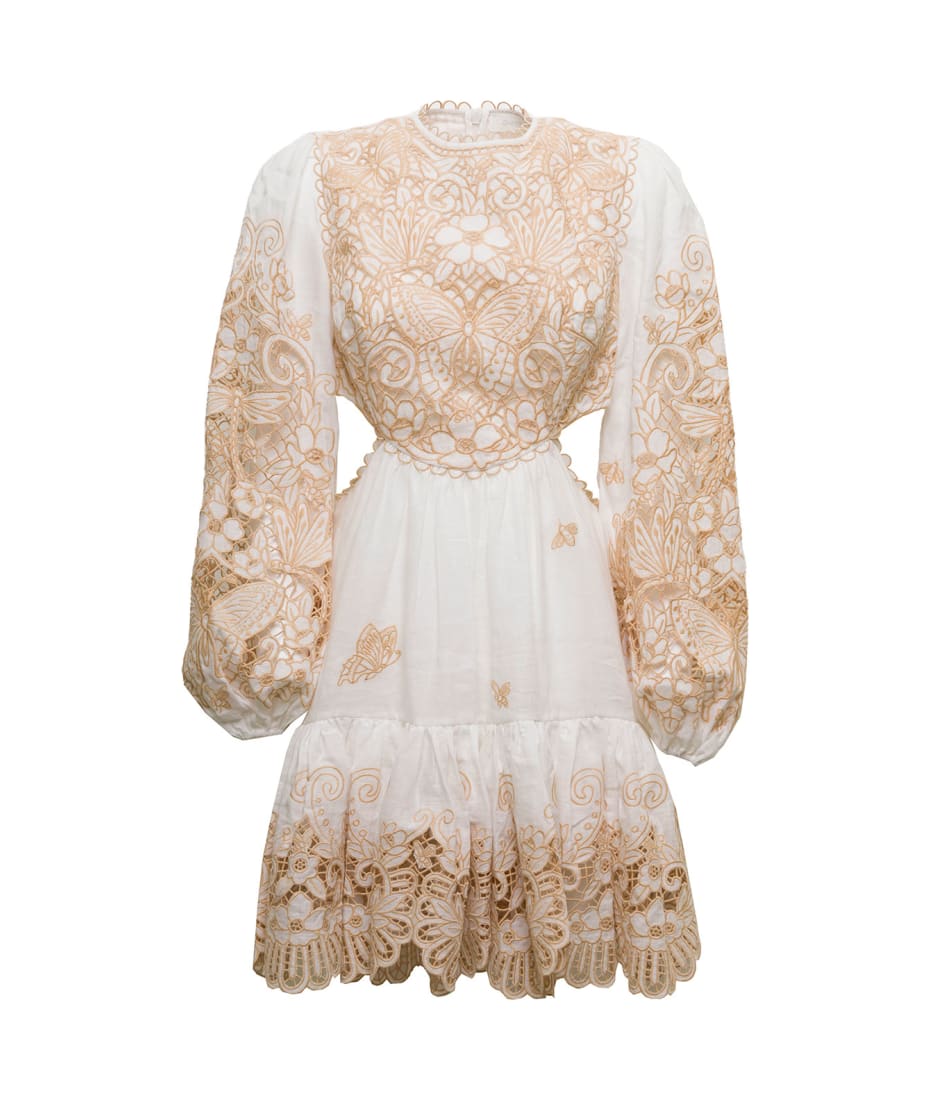 zimmermann dress beige Zimmermann Awaken Metallic Gold Ruffled Knit Midi Dress main image 0