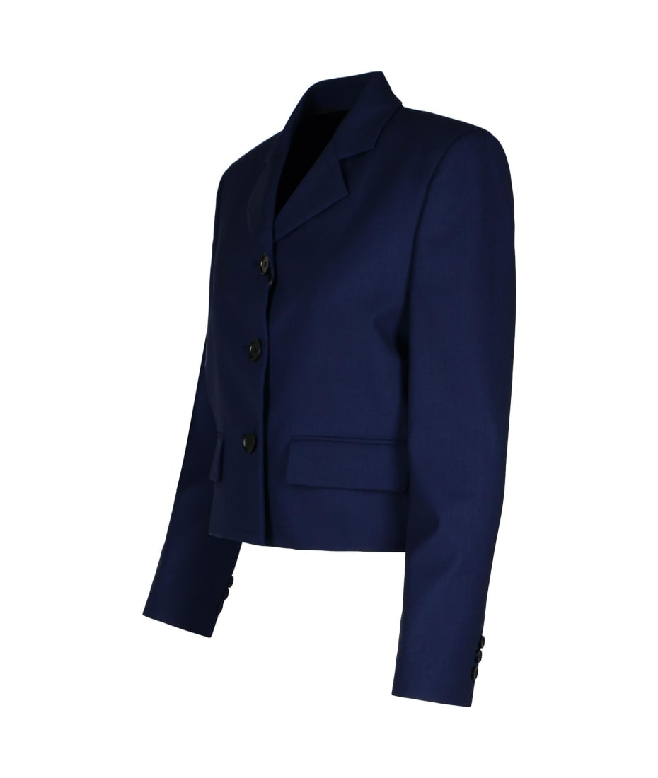 【送料&関税込】MSGM Navy Virgin Wool Crop Blazer MSGM Navy Virgin Wool Crop Blazer | italist