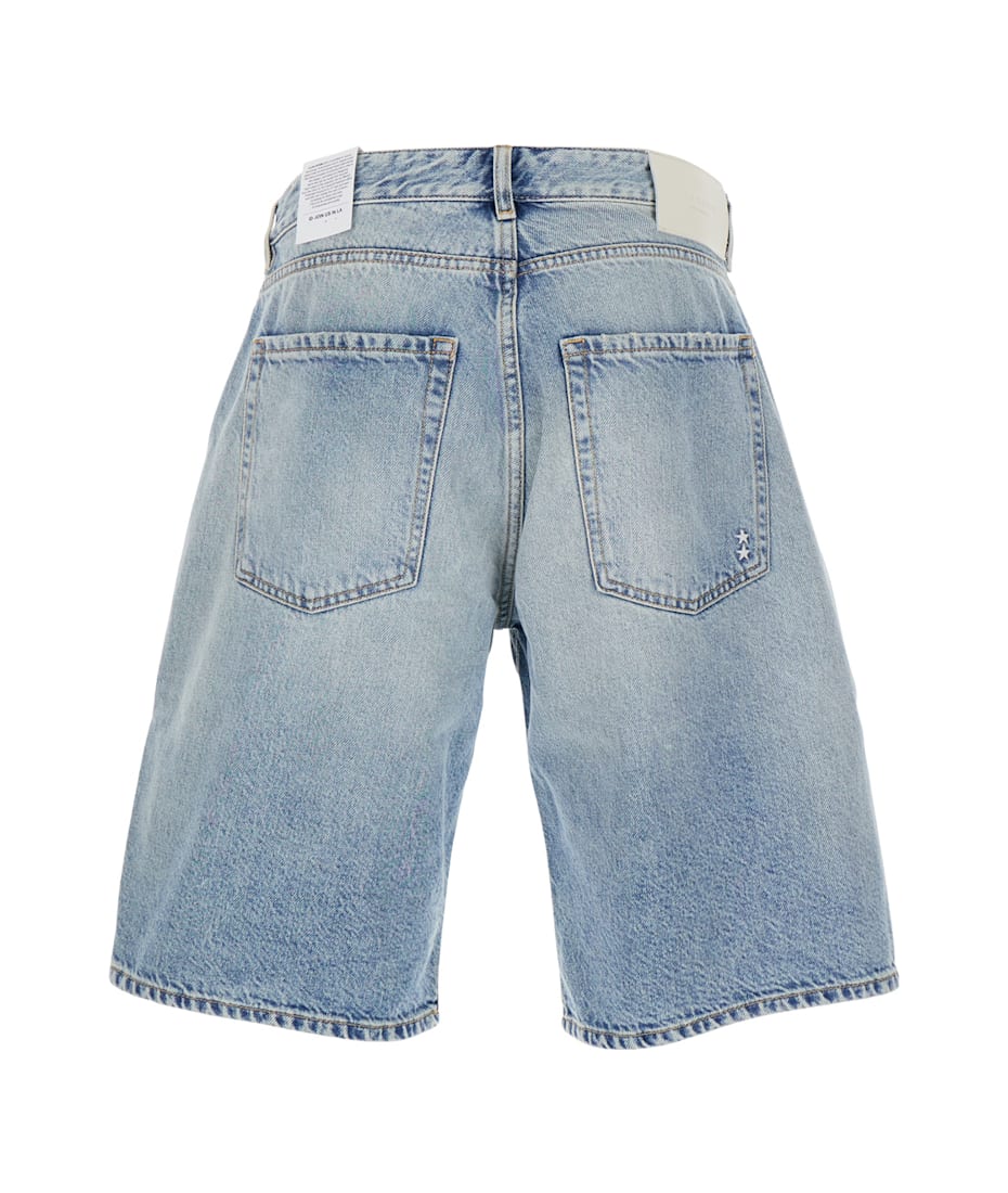 Light Blue Five-pocket Bermuda Shorts With Logo Patch On The Back In Denim Man