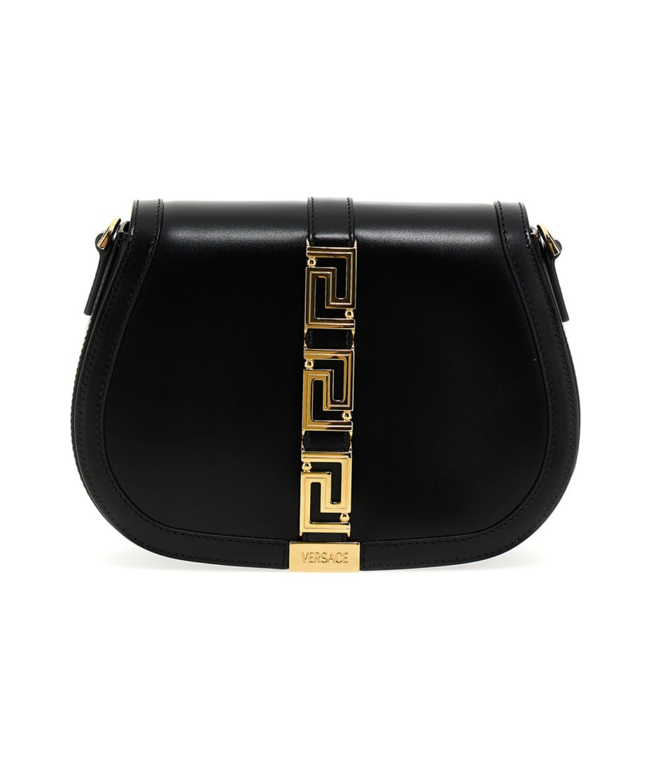 Versace Grecca Goddess Large Leather Tote Bag in Black