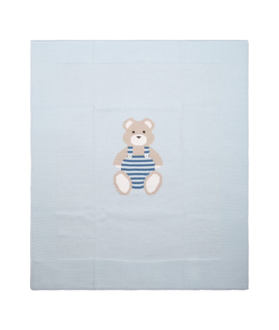Little Bear Light Blue Cotton Blanket For Baby Boy - Cielo