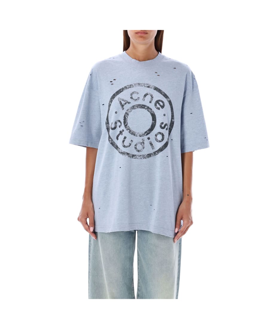 VIP価格★【Acne Studios】LS Pale Blue Cotton T-shirt Acne Studios Light Blue Cotton Blend T-shirt | italist