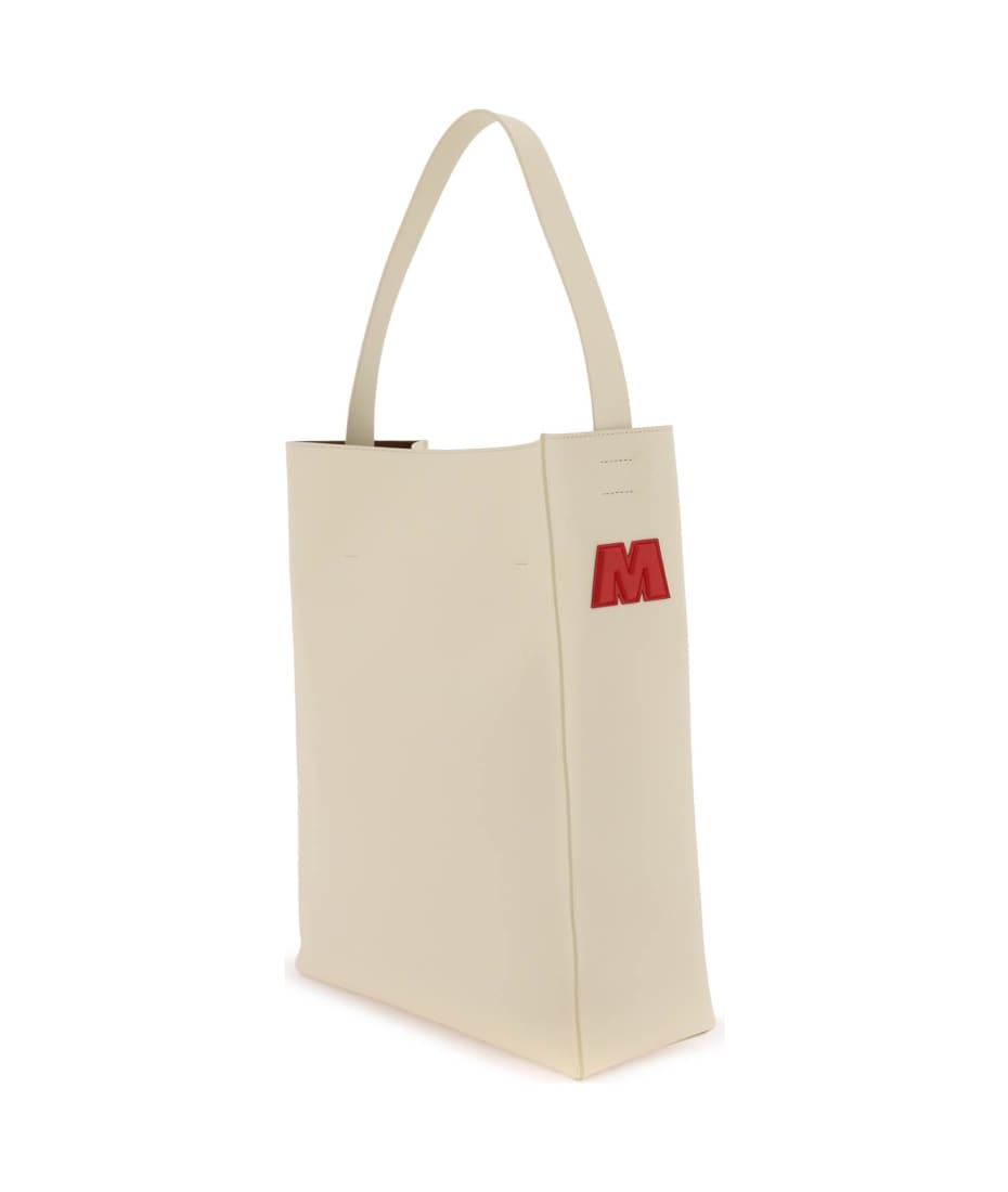 ★MARNI★ Museo Hobo Large Shoulder Bag Ivory Lacquer SHMP01 Small white leather Museo hobo bag with patches | Marni