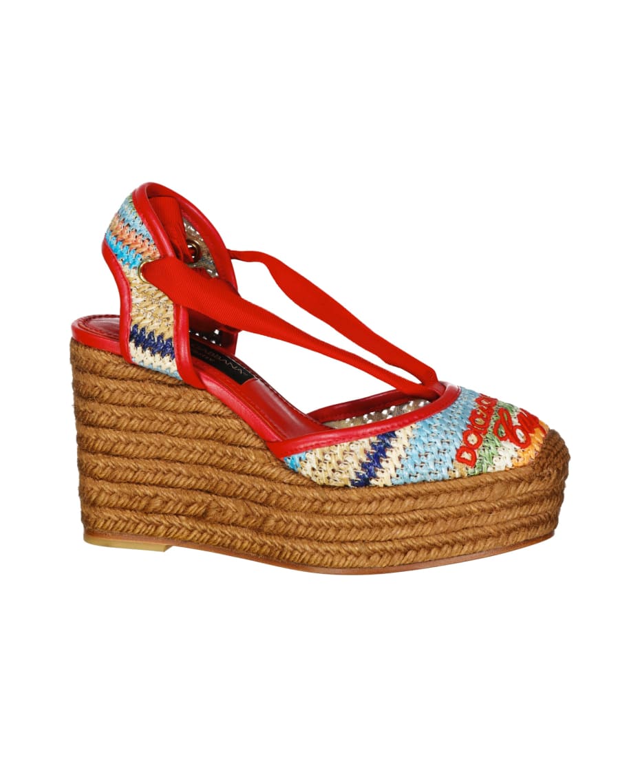 Dolce & Gabbana Raffia Wedge Sandals | italist