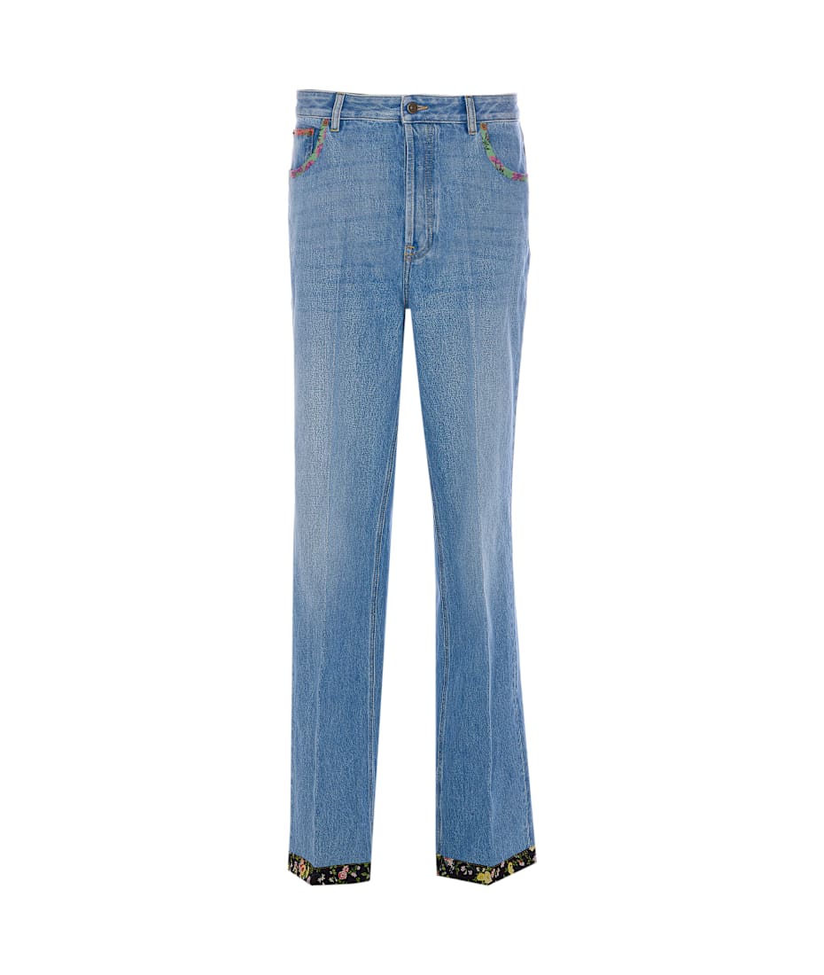 デニム・ジーパン VALENTINO SS25 Floreal trim jeans Valentino Garavani Floral Print Hem Denim Trousers | italist