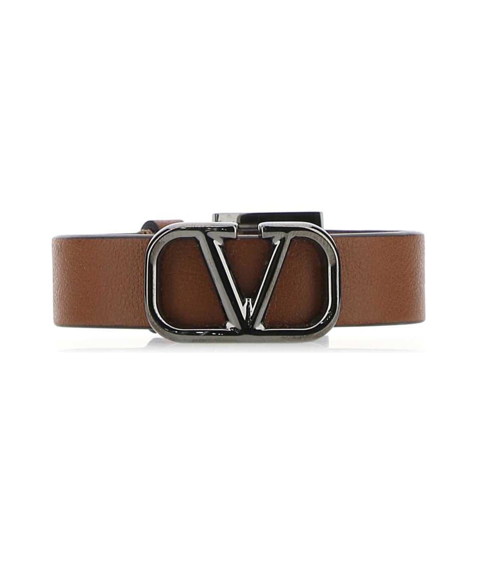 Valentino Garavani Brown Leather Vlogo Bracelet | italist