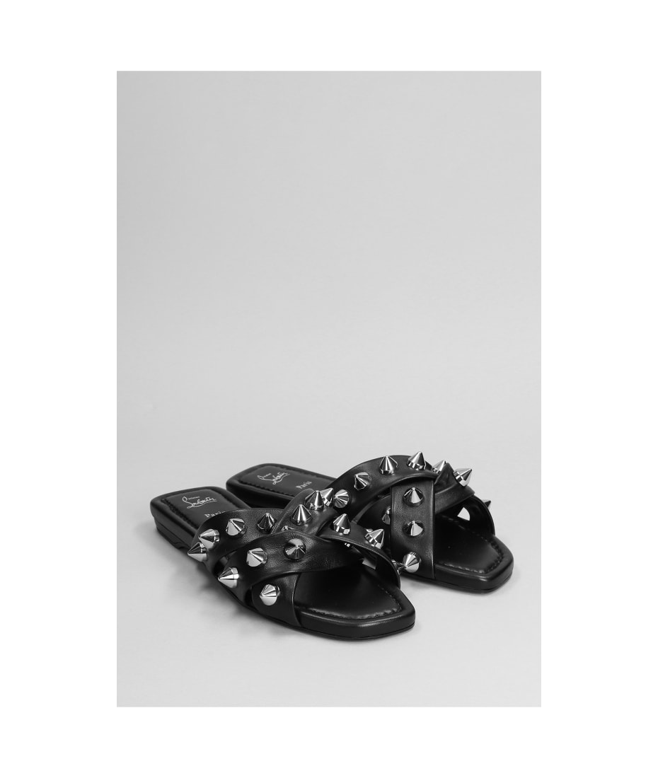 関税込■Christian Louboutin■Miss Spika Club レザースライド Miss Spike Club embellished leather slides in black