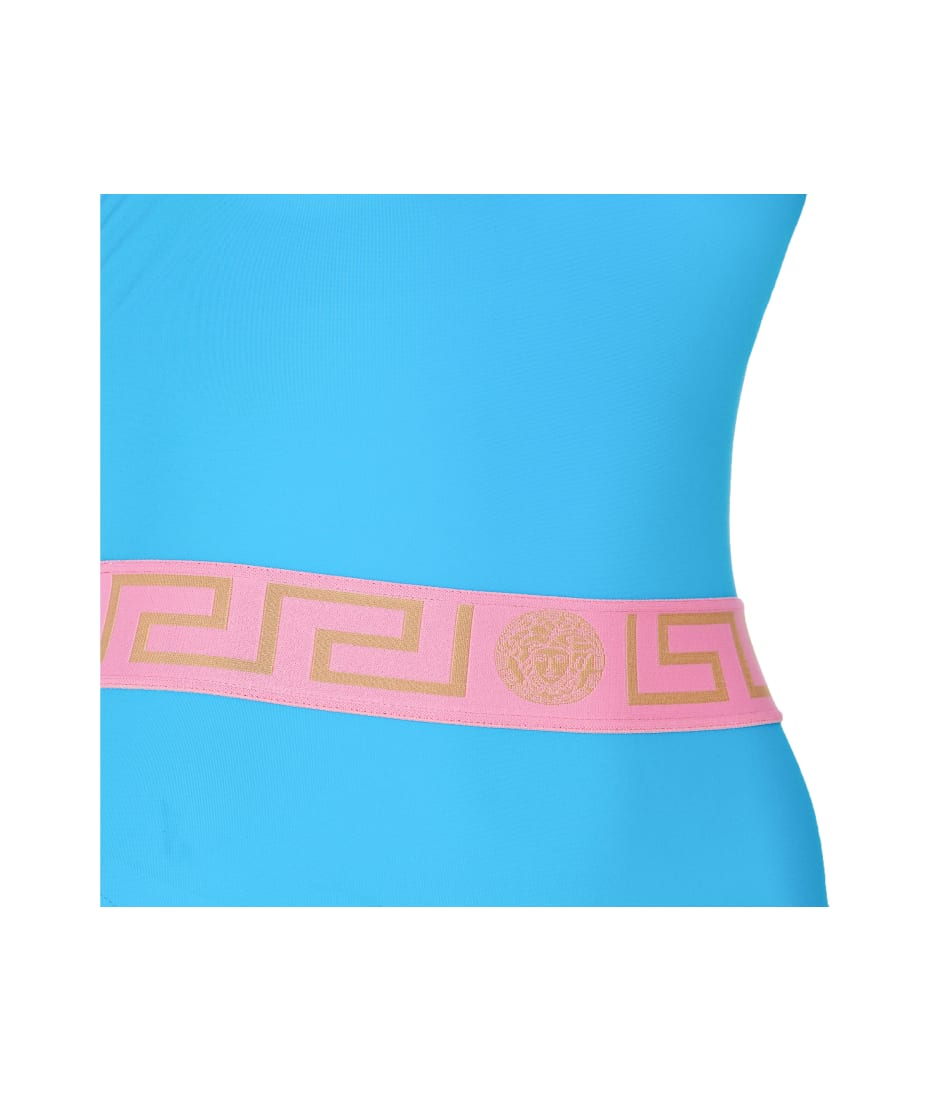 Versace Greca Border One Piece Swimwear - MEDITERRANEAN BLUE-FLAMINGO