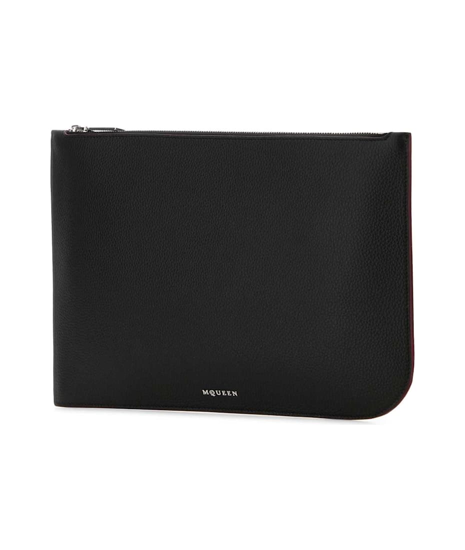 【関税&送料込】Alexander Mcqueen Black Leather Pouch Alexander McQueen c.2012 Black Leather Oversized Clutch
