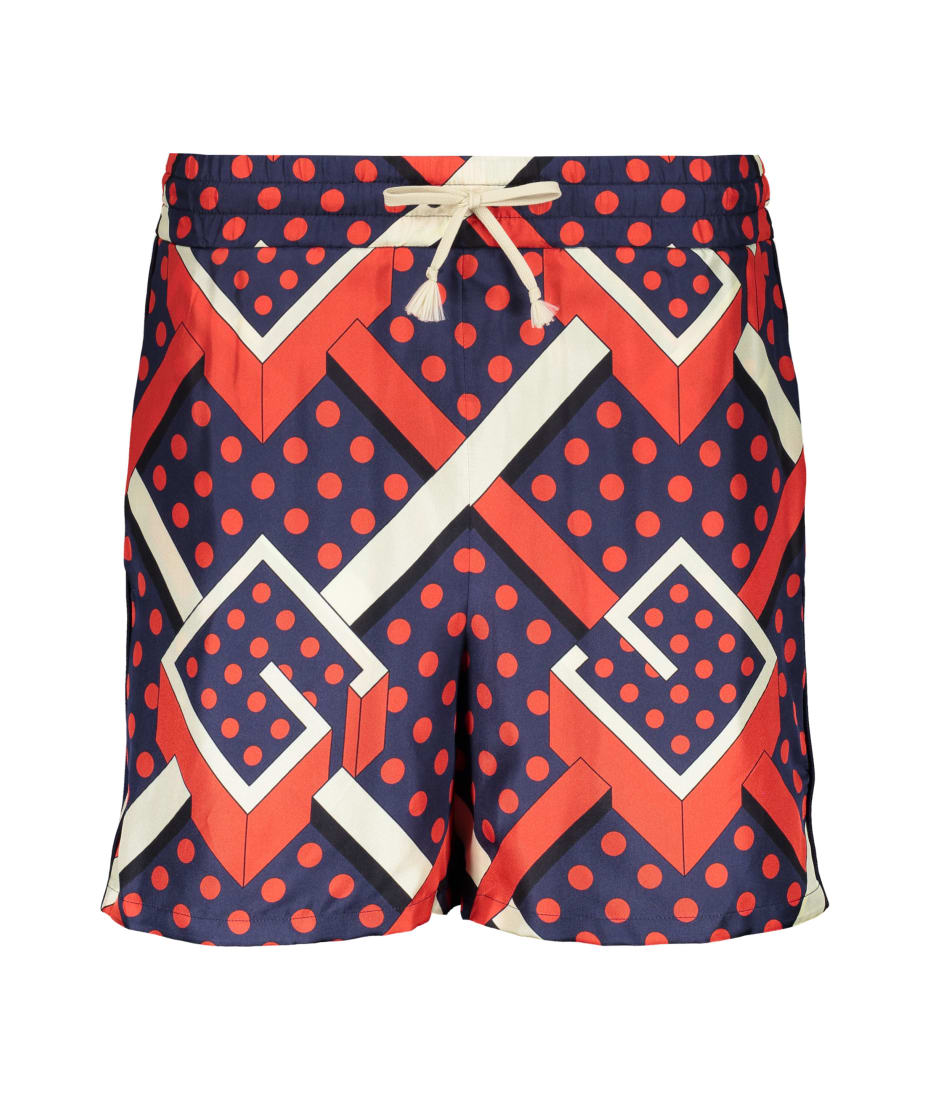 GUCCI★素敵！SHORTS SILK Bird-Print Printed silk twill shorts in black, white and green | GUCCI® US