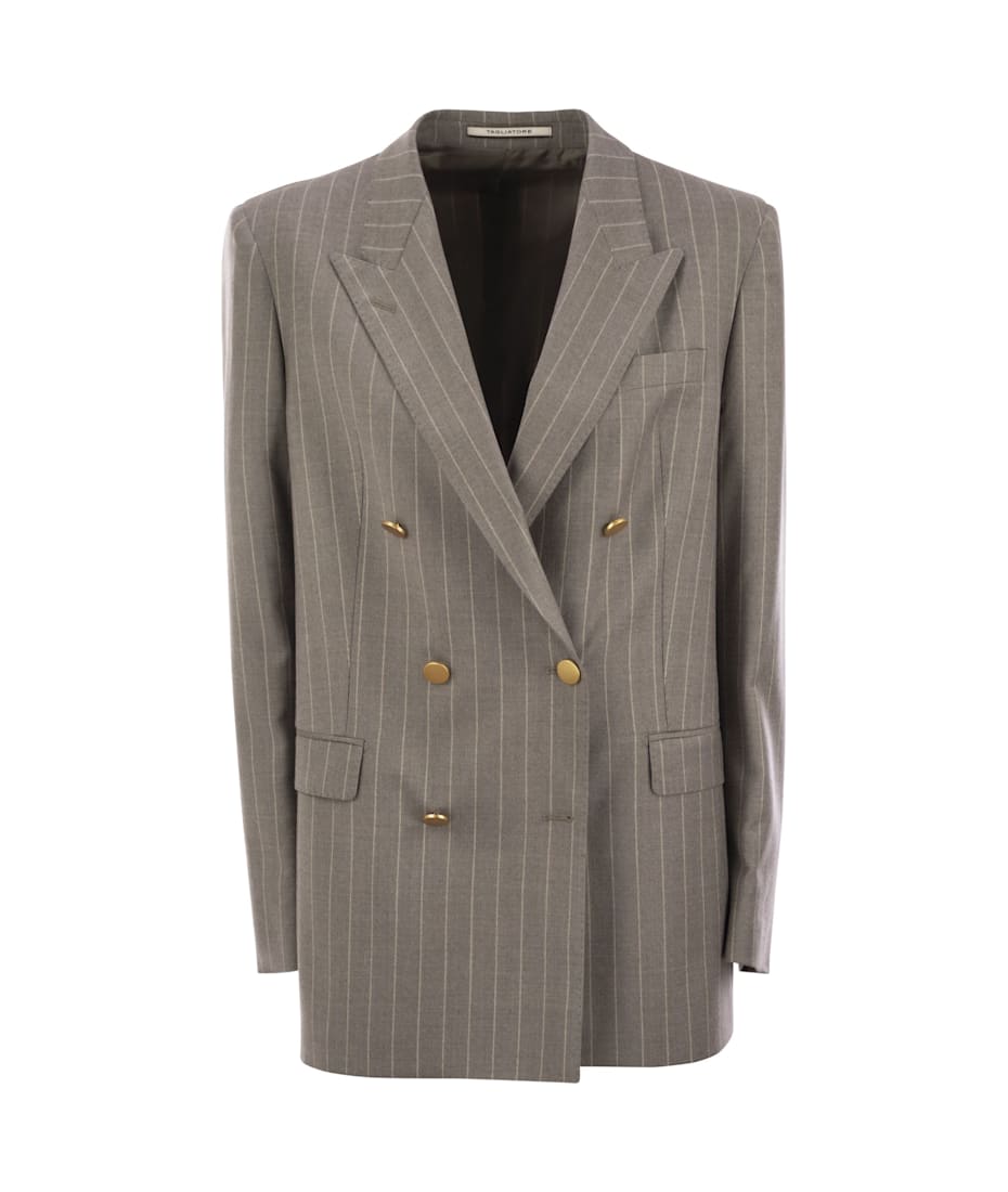 ジャケット TAGLIATORE Stretch wool double-breasted pinstripe blazer Tagliatore Stretch Wool Double-breasted Pinstripe Blazer