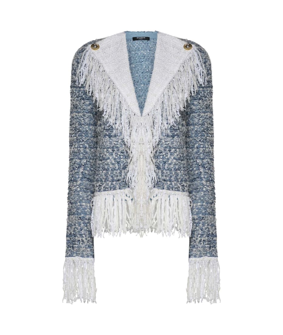 ジャケット BALMAIN COLLARLESS GLITTERED FRINGED TWEED JKT Balmain Collarless Metallic Fringed Tweed Jacket | Neiman Marcus