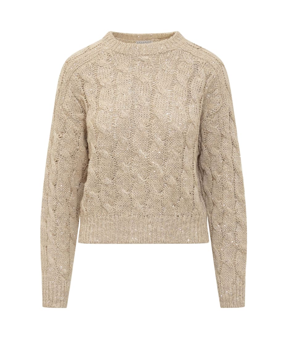 BRUNELLO CUCINELLI 'Panelled' Cashmere Crewneck Knit Cream/White