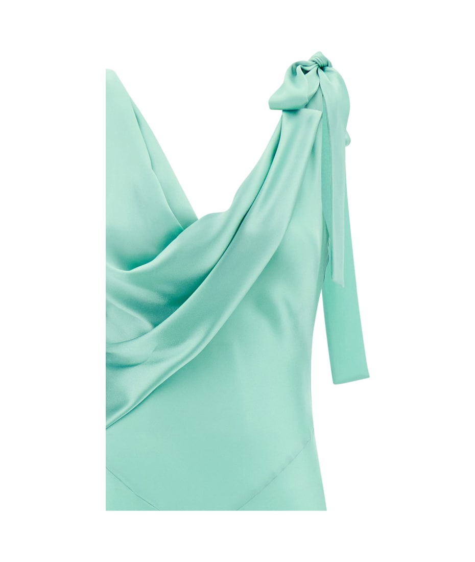 Alberta Ferretti Light Blue Long Draped Dress With V Neckline In Satin  Woman | italist, ALWAYS LIKE A SALE