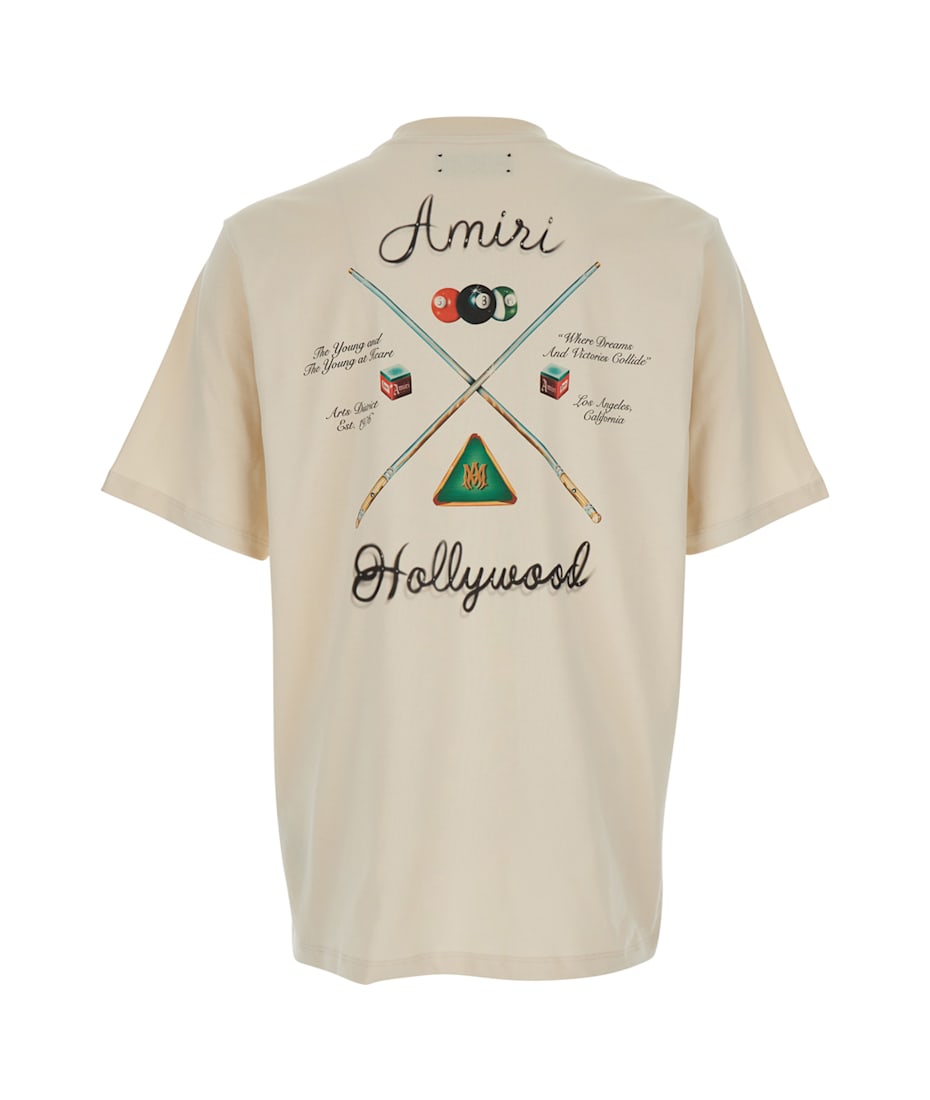 【関税込み】AMIRI ベージュ Pool Cue Tシャツ AMIRI 'pool Cue' Beige Crewneck T-shirt With Logo Detail On