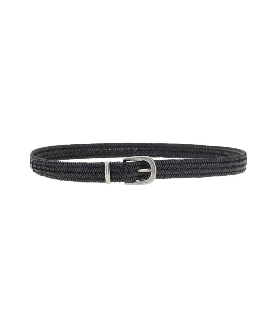 【送料&関税込】Brunello Cucinelli Braided Stretch Leather B Braided leather belt in brown - Brunello Cucinelli | Mytheresa