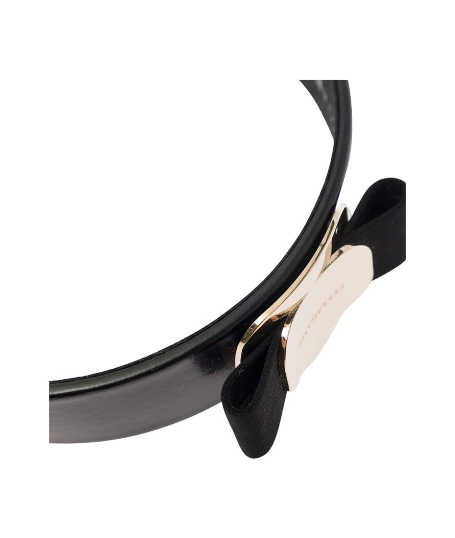 Ferragamo Black Headband With Vara Bow In Leather Blend