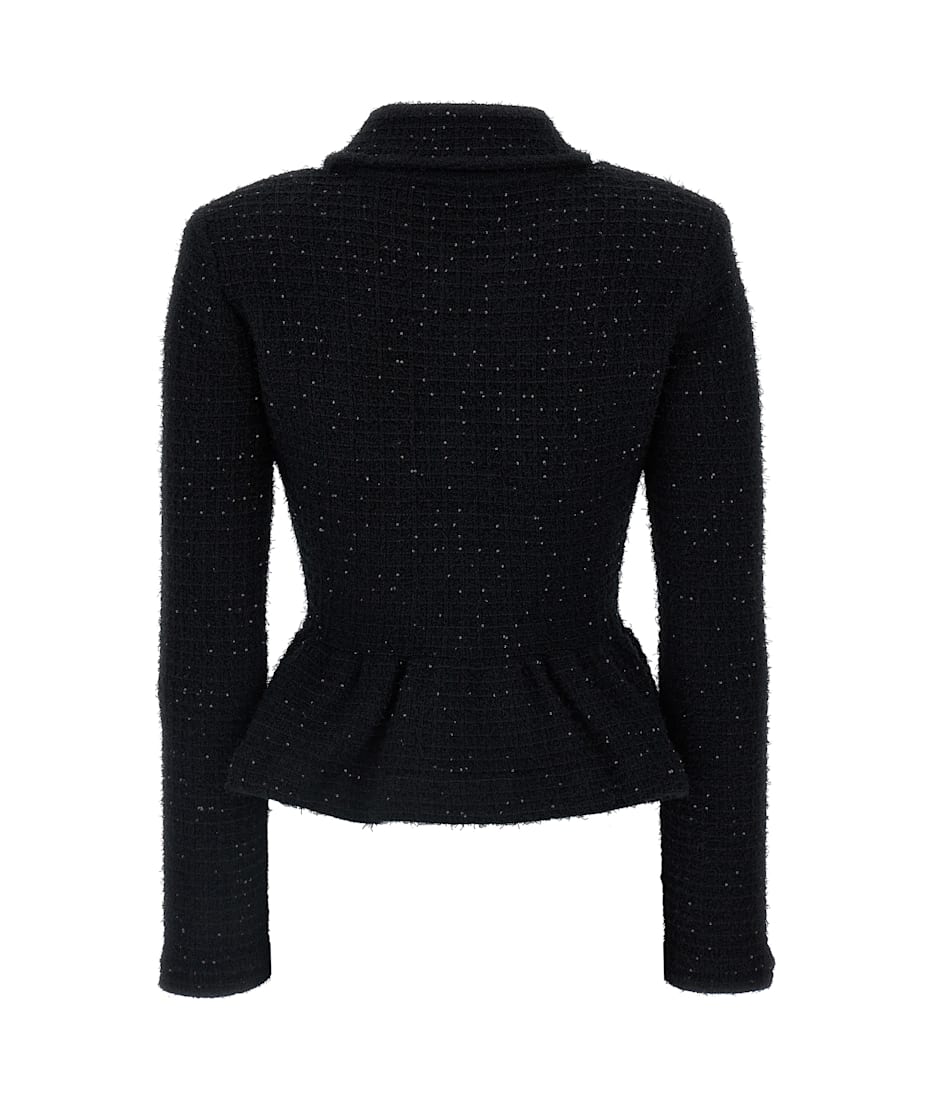 self-portrait 'black Textured Knit Peplum' Jacket | italist