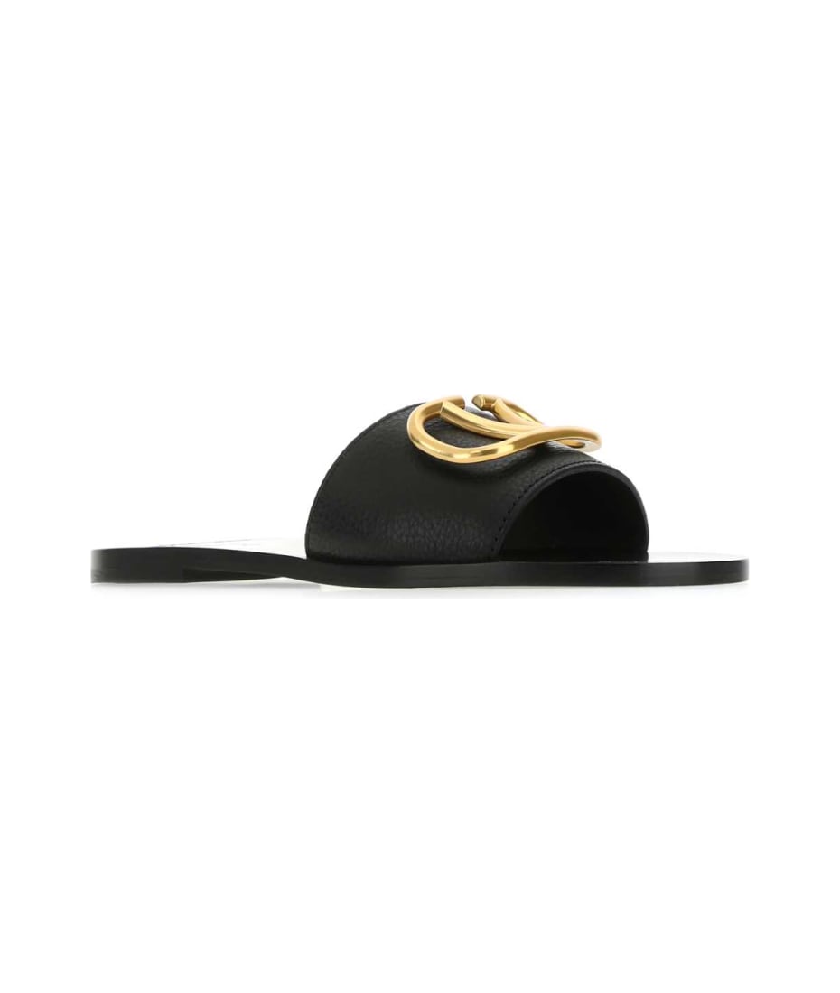 サンダル・ミュール VALENTINO Black leather VLogo slippers (6W2S0LP8DSH 0NO) VALENTINO Black leather VLogo slippers (6W2S0LP8DSH 0NO