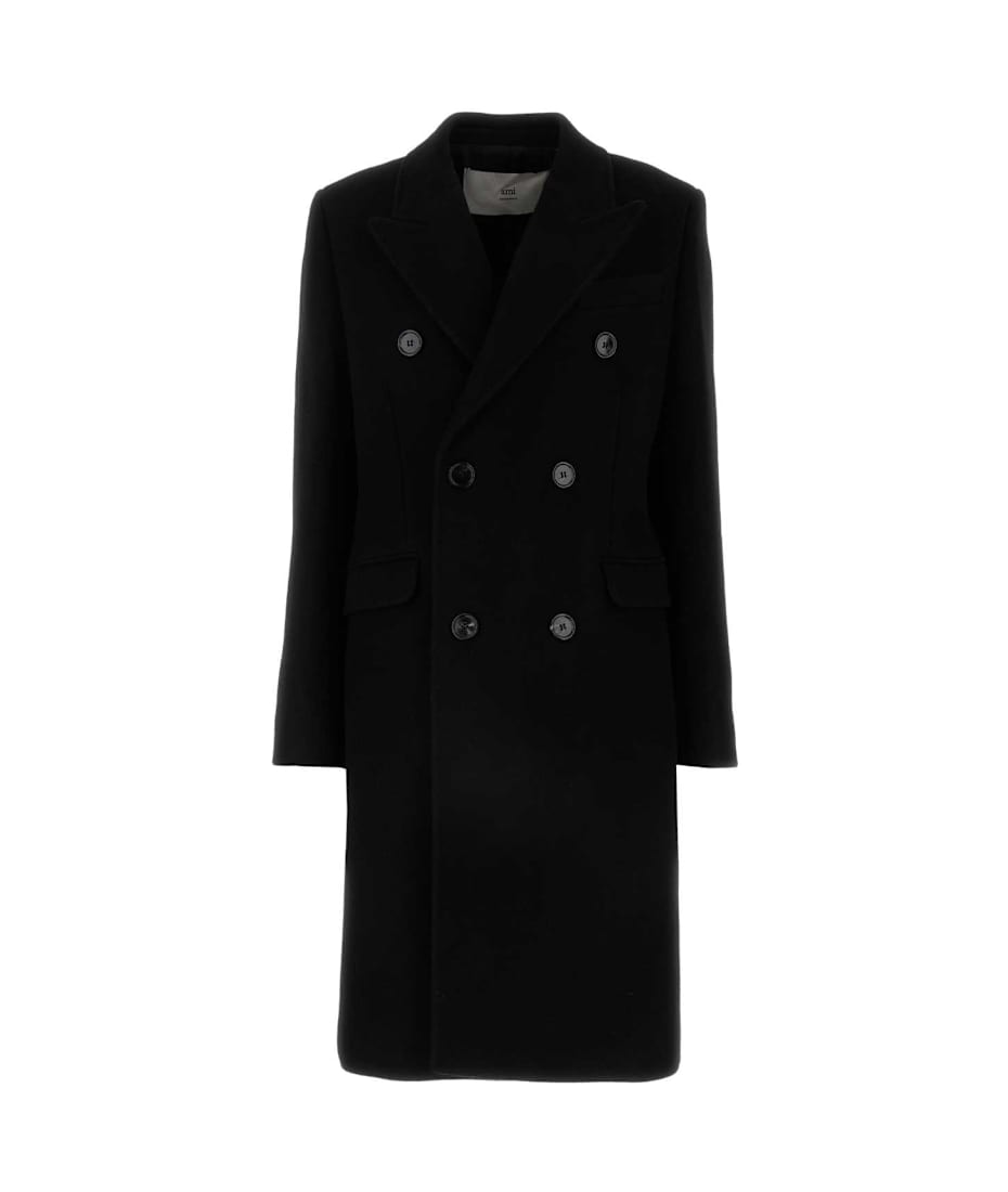 ami alexandre mattiussi 黒 ウール ピーコート AMI Alexandre Mattiussi - チェスターコート - TWO BUTTON COAT